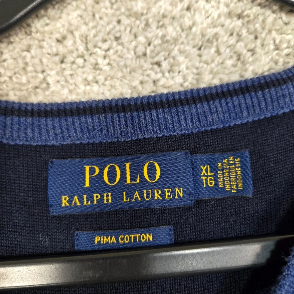 Polo‎ Ralph Lauren Sweater Mens XL Blue Pima Cotton Knit Pullover Crew Neck